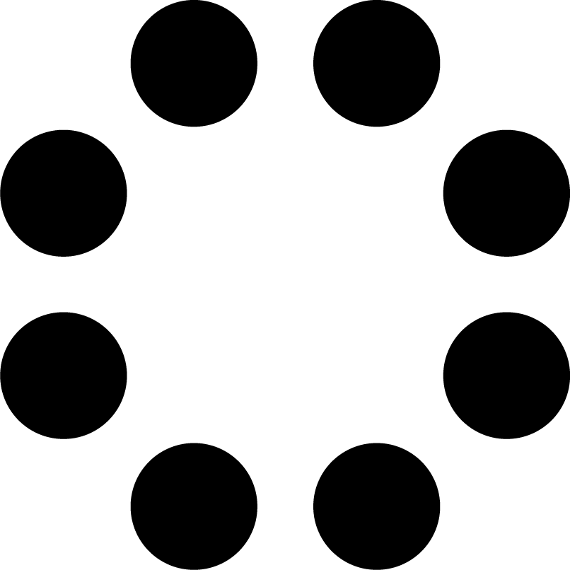 Logo del museo in nero su sfondo bianco composto da otto tondi disposti in modo circolare.