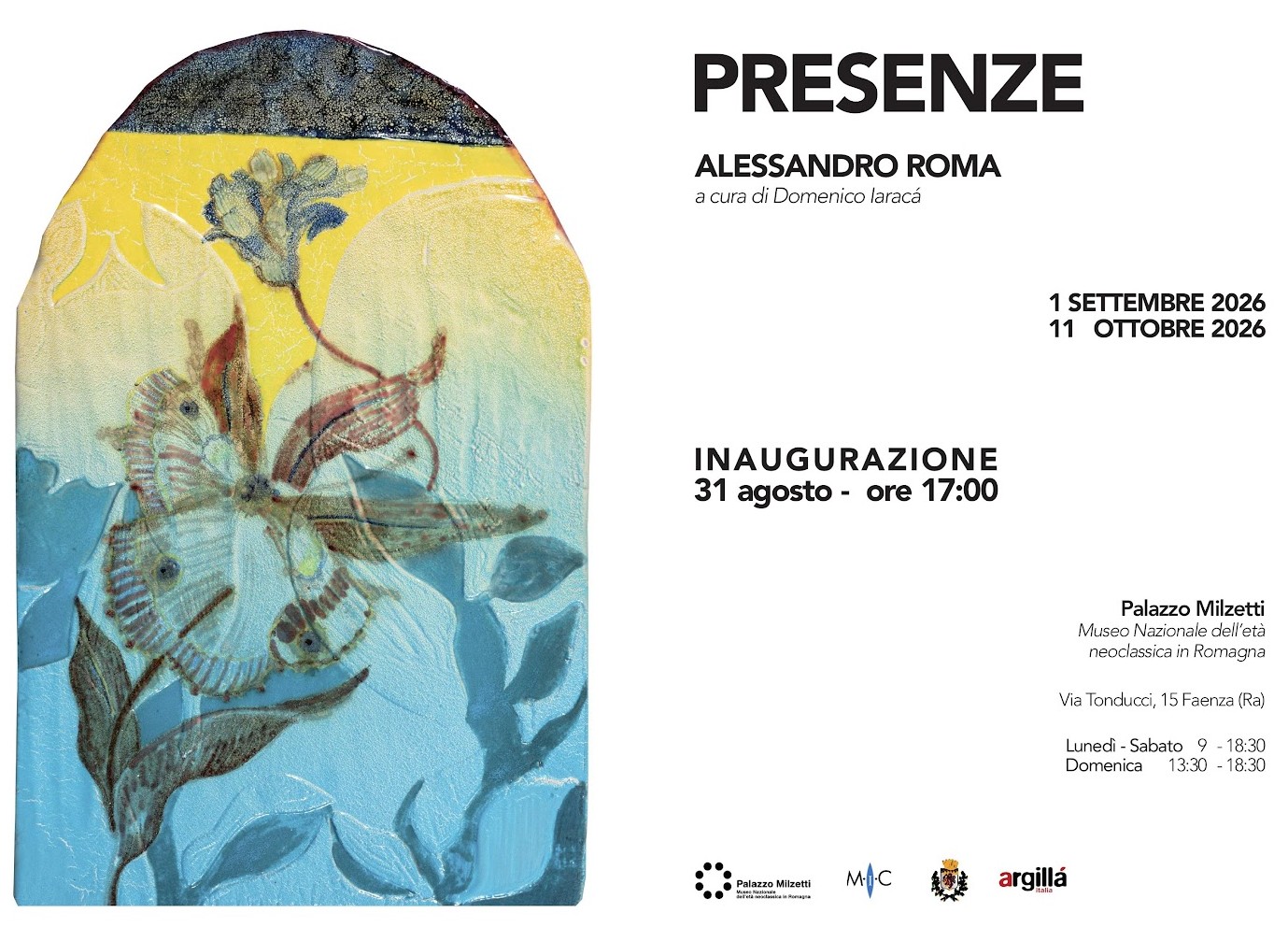 Scopri di più sull'articolo PRESENZE – Inaugurazione mostra di Alessandro Roma – Argillà Italia 2026